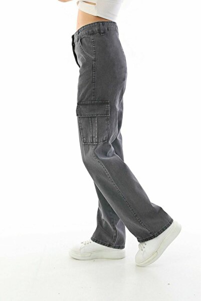 Trn JNS Gangster Smoked Cargo Loose No Back Pocket Lycra Super High Waist Jean Trousers