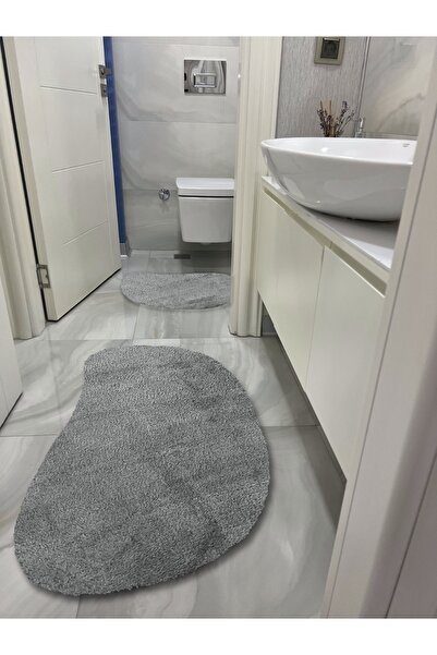 vescarpet station سجادة حمام قطيفة مقطوعة بالليزر مكونة من قطعتين باللون الرم...