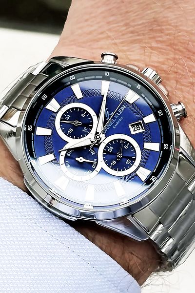Daniel Klein Exclusive Men's Wristwatch 3 Atm Waterproof Silver Color Steel Strap + Natural Stone Bracelet Wlg216