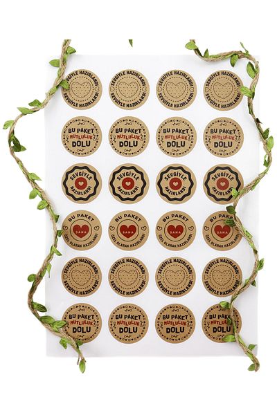 reprodesign Mixed Model Printed 4 Cm Round Kraft Sticker 24 Pieces No:17