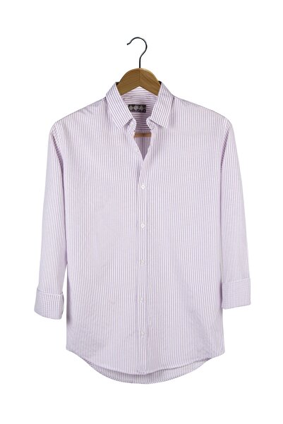 Terapi Men Cămașă slim cu mânecă lungă, cu dungi lungi, liliac