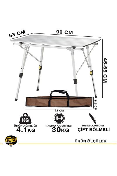 Funky Chairs Elite Alüminyum Teleskopik Ayaklı Kamp Piknik Masası - Gri
