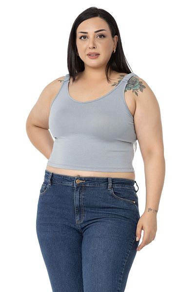 DISENTIS MODEST Plus Size Straps Gathered Draped Crop Gray Body