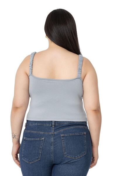 DISENTIS MODEST Plus Size Straps Gathered Draped Crop Gray Body
