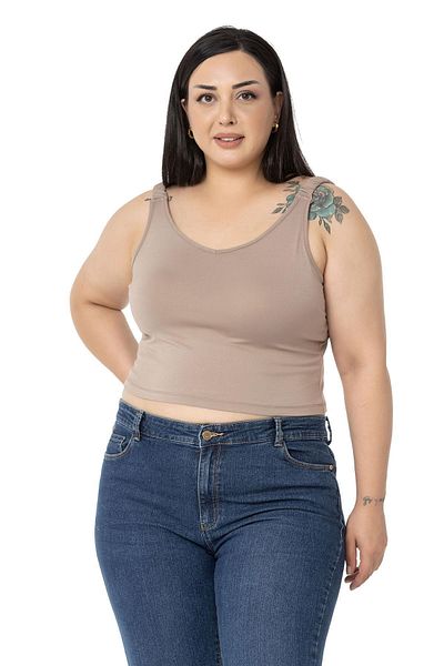 DISENTIS MODEST Plus Size Straps Gathered Draped Crop Mink Body