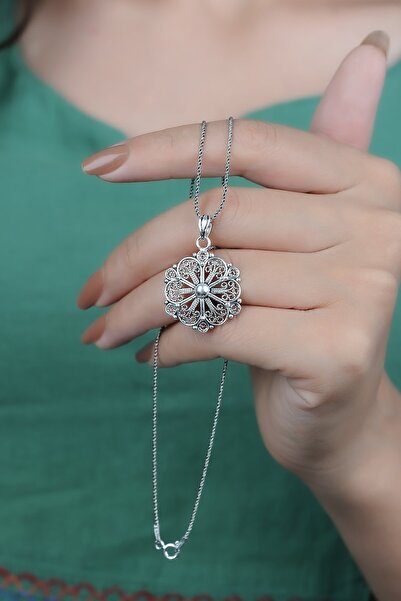 ENCİLİ SİLVER 925 Ayar Gümüş Telkari Model Kadın Kolye