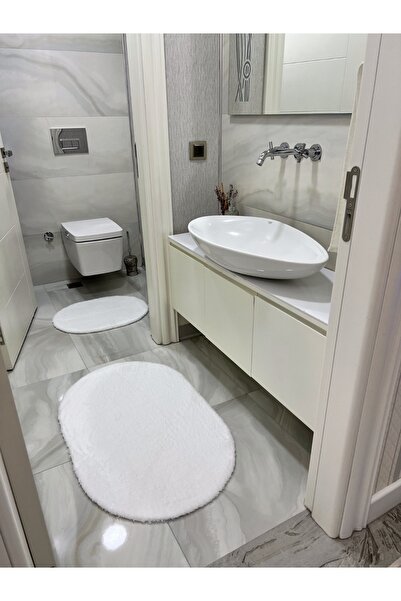 vescarpet station Σετ βελούδινων χαλιών μπάνιου Laser Cut, 2 τεμαχίων, οβάλ, λευκό