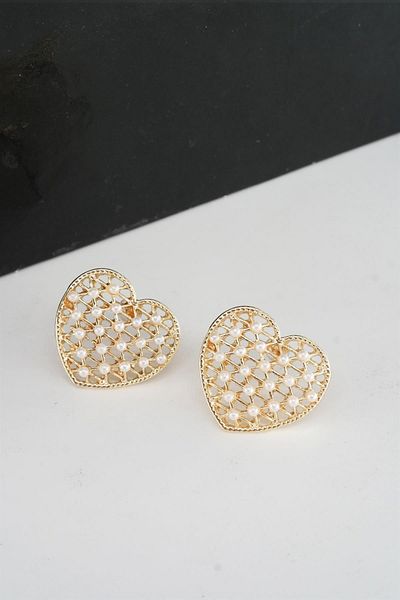 By Zeyna Aksesuar Women's Heart Figured 2.5 Cm Artificial Pearl Earrings
