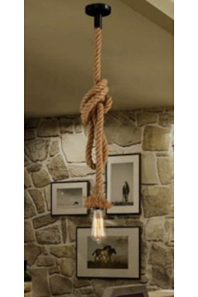 AhşapSepeti Tekli Halat Avize 200 Cm Sarkıt Avize Halat Sarkıt Avize Metal Ro...