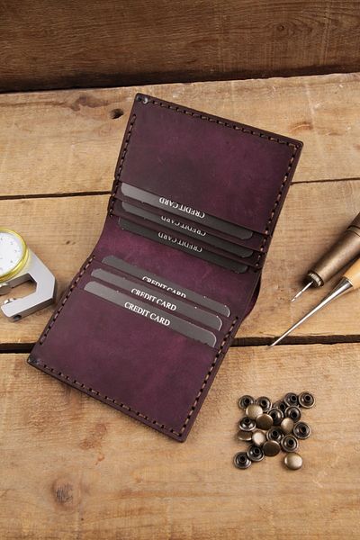 New Coast Leather 1900's Γνήσιο & Πραγματικό Δέρμα 100% Χειροποίητο Σκούρο Μωβ Ανδρικό Πορτοφόλι