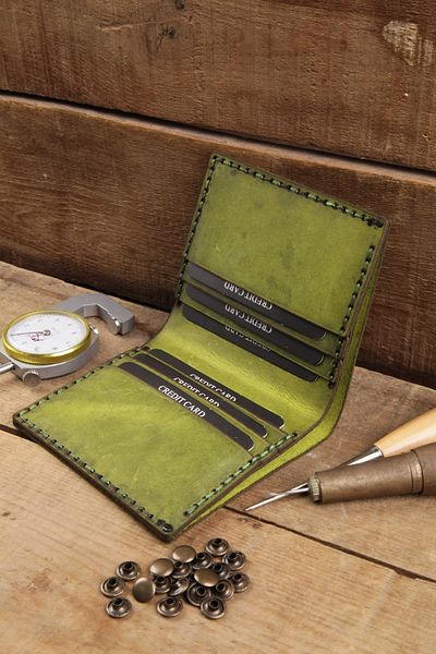 New Coast Leather 1900's Γνήσιο χειροποίητο ανδρικό πορτοφόλι Grass Green