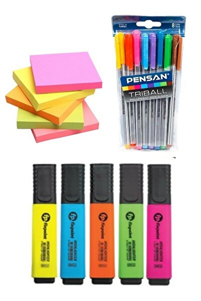 Janissary Tribal Tükenmez Kalem + Fixpoint 5 Renk Fosforlu Kalem + 5 Renk Post-it 80 Yaprak