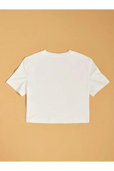 Jose Clothing Λευκό εμπριμέ γυναικείο Crop Top - Κοντό μανίκι, μπλούζα που εφαρμόζει στο σώμα
