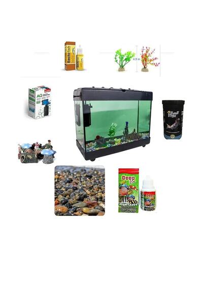 alişpet Full Hazır Akvaryum Seti 35x29x15,5 10parça Set Karışık Renkte Gönder...