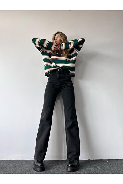 SANTA BELLA Danger Blugi Palazzo negri cu talie super înaltă Pantaloni largi ...