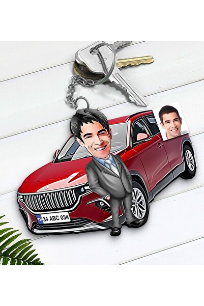Bk Gift Kişiye Özel Erkek Togg Figürlü Plakalı Ahşap Karikatür Anahtarlık-1, ...