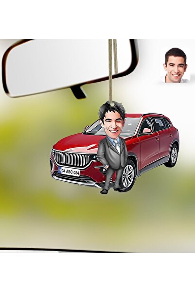 Bk Gift Kişiye Özel Erkek Togg Karikatürlü Ahşap Plakalı Araba Dikiz Ayna Süs...