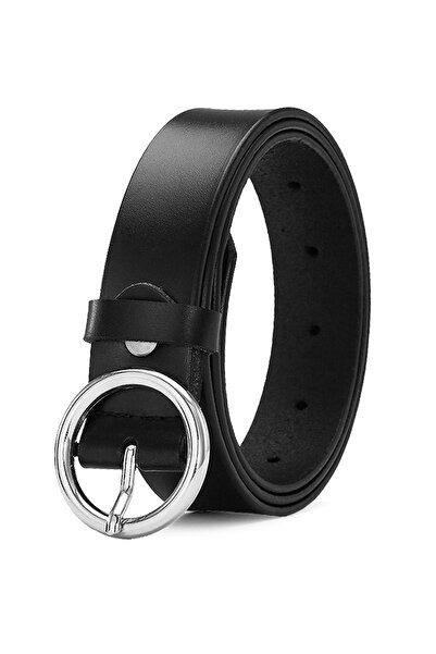 Frank Martin حزام نسائي بإبزيم دائري بإبزيم معدني فضي اللون أصلي 95-002