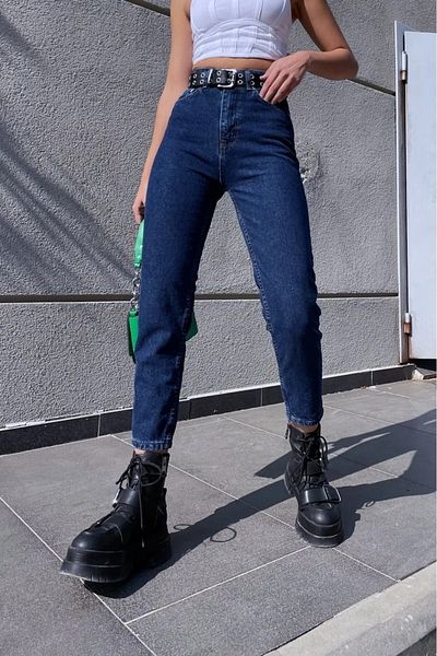 Bella denim Blugi Mom Jean cu talie înaltă albastru închis