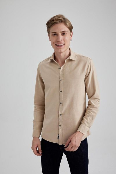 DeFacto Slim Fit Slim Fit Cotton Long Sleeve Shirt A4644Ax23Au