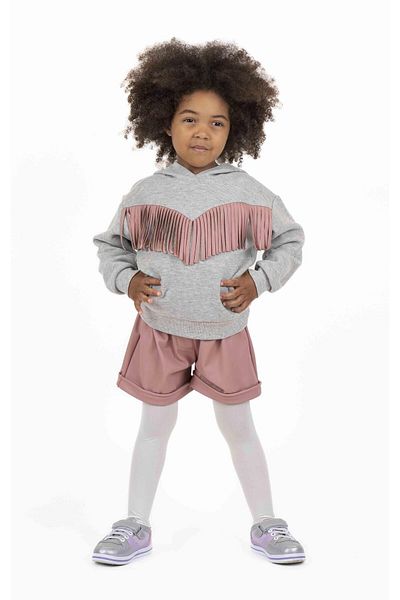 best kids Girl's Gray Melange Tassel Detailed Hooded Sweatshirt