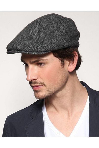HatClub Exclusive Herringbone Elastic Back Winter Wool Blended Smoked Cap Hat