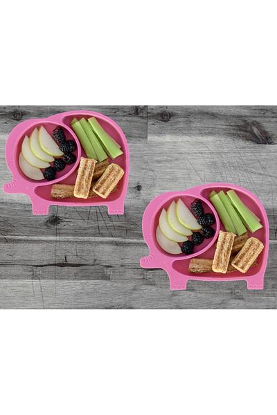 Bayev 2-Piece Elephant Model Compartmented Food Plate - Pink ( 2 Pieces ) Baby and Child Compartmented Dinner Plate