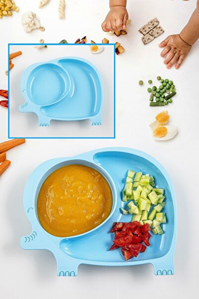 Bayev طبق طعام مقسم على شكل فيل - طبق طعام أزرق للأطفال والرضع مع أقسام