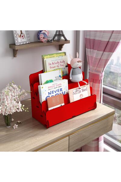 Mingitav Mini Lucky 4 Raflı Ahşap Masaüstü Mini Kitaplık Montessori Çocuk Kit...