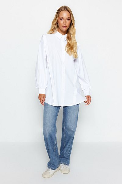 Trendyol Modest Ekrü bordás szőtt ing TCTAW24TG00005