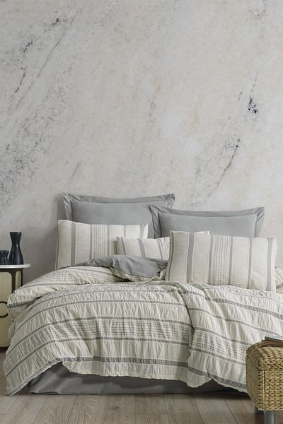 ZEBRA CASA Moena Grey Double 100% Cotton Natural Duvet Cover Set