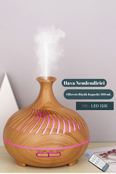 H2O Humidifier Ultrasonik Hava Nemlendirici Filtresiz Oda Kokusu Difüzörü Buhar 7 Renk Led Işıklı 500 Ml