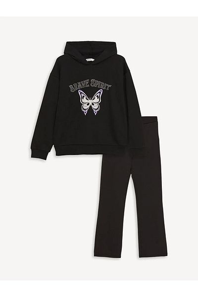 LC Waikiki LCW Kids Hoodie and Leggings for Girls - Long Sleeve, Printed