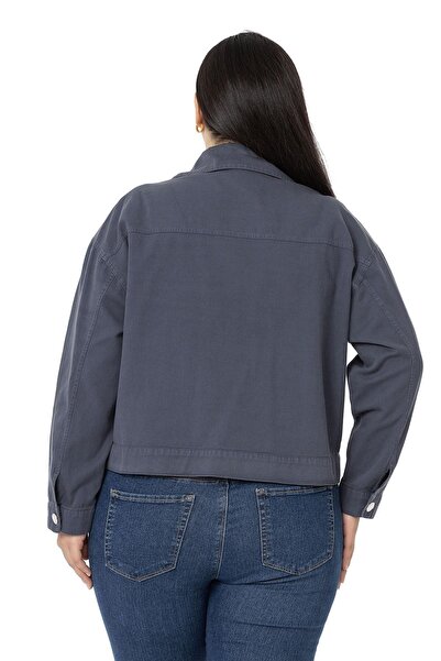 DISENTIS MODEST Κοντό ανθρακί μπουφάν Gabardine διπλής τσέπης μεγάλου μεγέθους