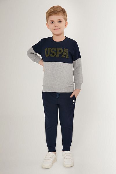 U.S. Polo Assn. Shiny Gray Navy Blue Boy's Tracksuit Set