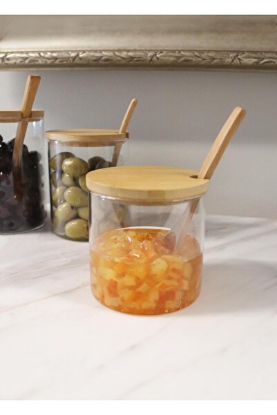 The Mia برطمان زجاجي بوروسيليكات بغطاء من الخيزران سعة 350 مل