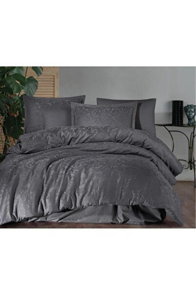 Clasy Jakarlı Pamuk Saten Çift Kişilik Nevresim Takımı Arven Antrasit