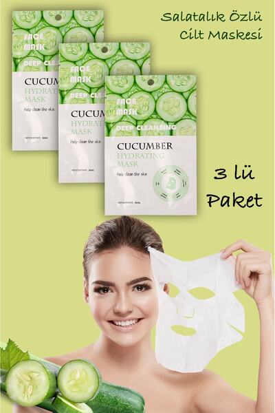 Uniquem 3 Adet Salatalık Özlü Nemlendirici Yüz Bakım Maskesi Cucumber Face Mask Xlm359