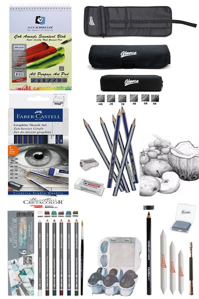 GLANCE Alex Schoeller 200gr A5 20 Leaf Cretacolor 6-Piece Aquarell Waterable Graduated Sketch Set