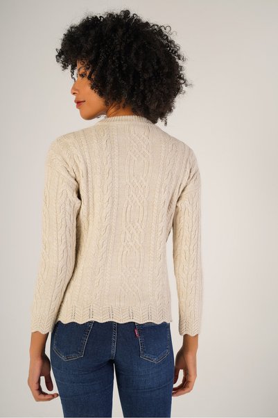 Trist Star Beige Women's Hair Running Crew Neck Wool Sweater