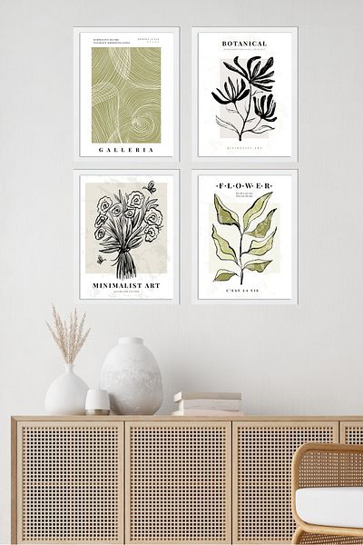 MUNİKA Set de picturi din 4 piese cu rame din lemn minimalist Art D-027