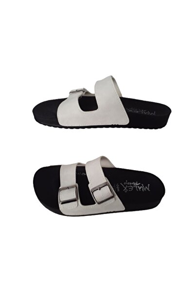 MULEX White Double Buckle Adjustable Women's Anatomical Comfortable Sole Daily Slippers