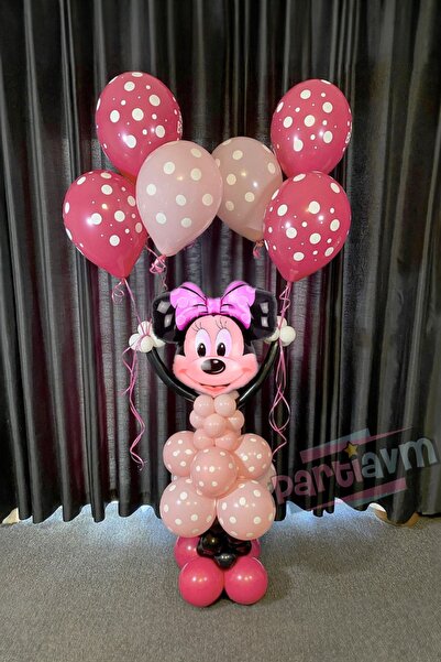 PARTİAVM Minnie Folyo Balon Mini fare Balon Seti Pembe Mini Mouse Temalı Balon