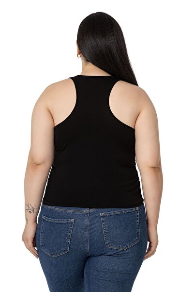 DISENTIS MODEST Plus Size Draped Front and Sides Halter Collar Black Body