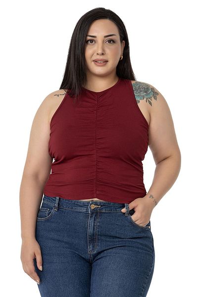 DISENTIS MODEST Plus Size Halter Gât roșu Claret Body cu Drapat în față și laterale