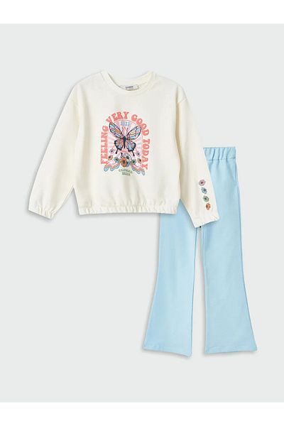 LC Waikiki LCW Kids Crew Neck Printed Long Sleeve Girls' Sweatshirt and Tights