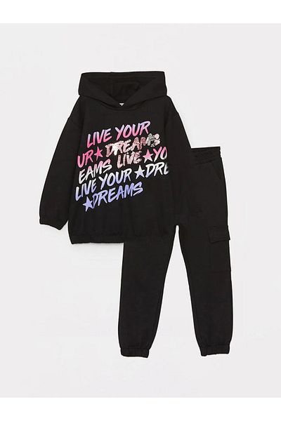LC Waikiki Lcw Kids Girls Hoodie and Sweatpants - Long Sleeve, Printed