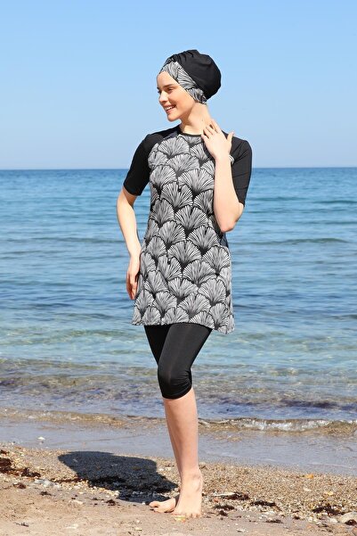 SEBOTEKS Γαρνιρισμένο κοντομάνικο ημίκλειστο χιτζάμπ μαγιό 3130