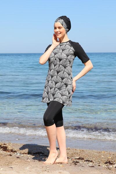 SEBOTEKS Γαρνιρισμένο κοντομάνικο ημίκλειστο χιτζάμπ μαγιό 3130