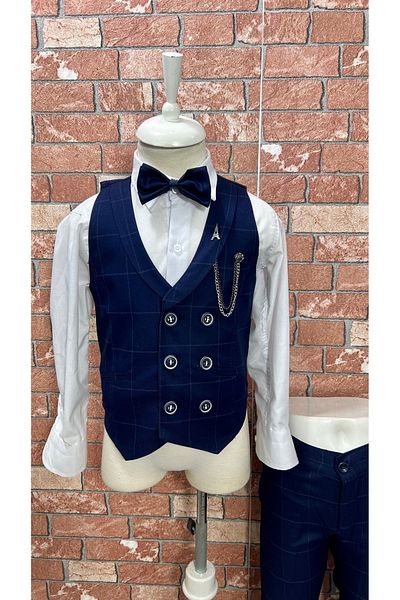 HAYTA Children's Vest Suit Shirt Set Indigo Plaid Lupen